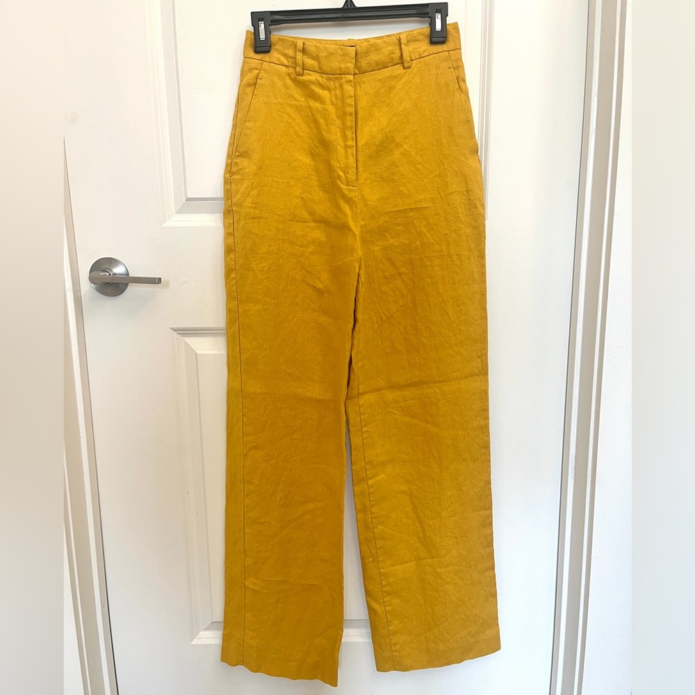 Zara high rise 100% linen pants - Yellow / Small
